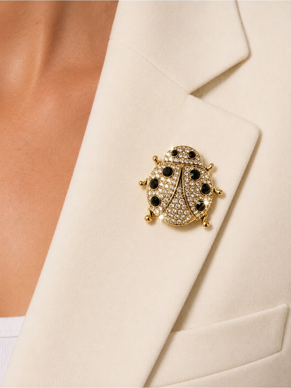 Gold and Black Crystal Ladybug Brooch - Women Jewelry